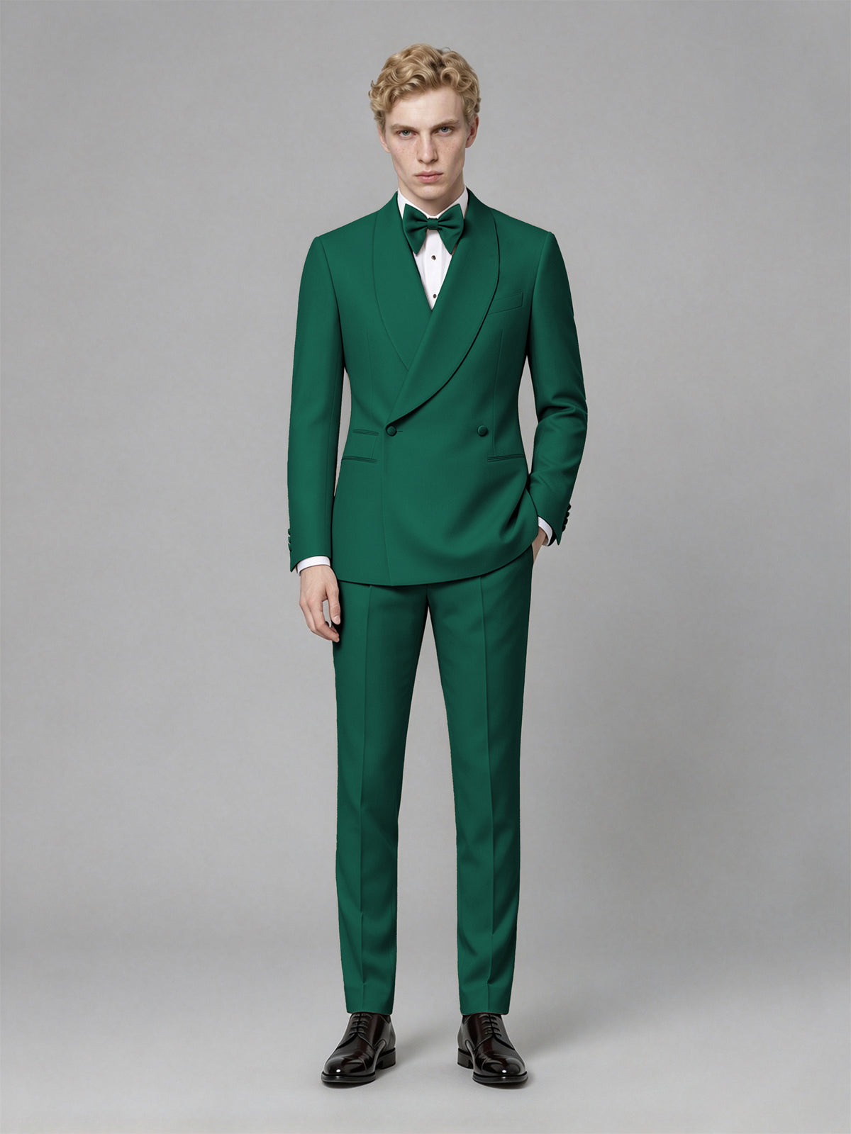 Men's Teal Single-Button Teal Satin Shawl Lapel Tuxedo Suit Set | Blazer & Trousers - Teal