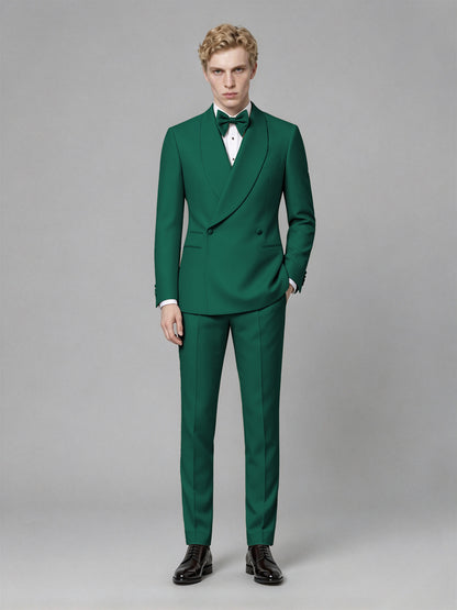 Men's Teal Single-Button Teal Satin Shawl Lapel Tuxedo Suit Set | Blazer & Trousers - Teal