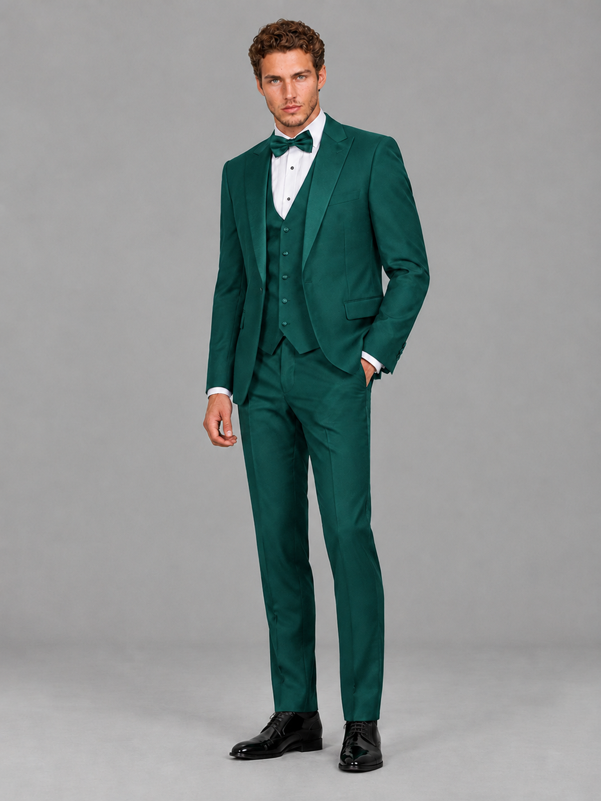 Savile Men's Teal Peak Lapel 3-Piece Tuxedo Suit | Jacket, Vest & Trousers - Teal