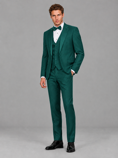 Savile Men's Teal Peak Lapel 3-Piece Tuxedo Suit | Jacket, Vest & Trousers - Teal