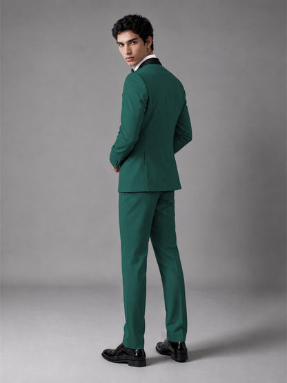 Men's Teal Double-Breasted Satin Peak Lapel Tuxedo Suit Set (Jacket + Trousers) - Teal