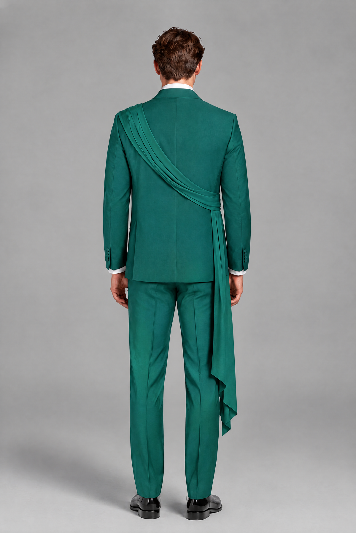 Men's Teal Draped Sash Suit – Peak Lapel 2-Piece Slim Fit Party, Gala & Wedding Set - Teal