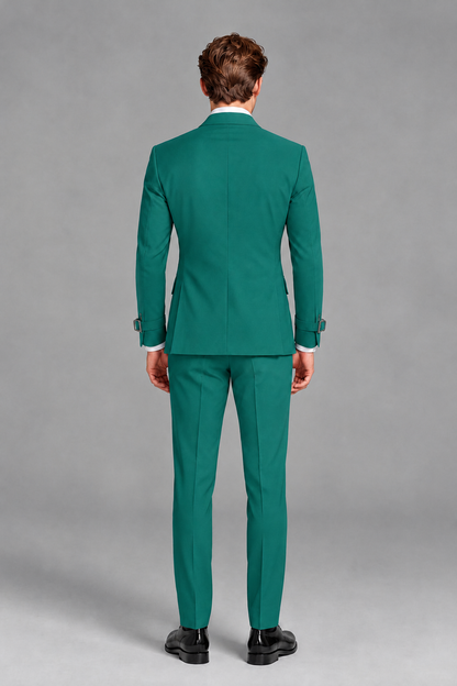 Savile Men's Teal Buckle-Closure 2-Piece Suit Set | Peak Lapel Blazer & Trousers - Teal