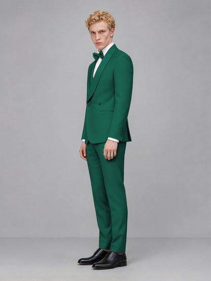Men's Teal Single-Button Teal Satin Shawl Lapel Tuxedo Suit Set | Blazer & Trousers - Teal