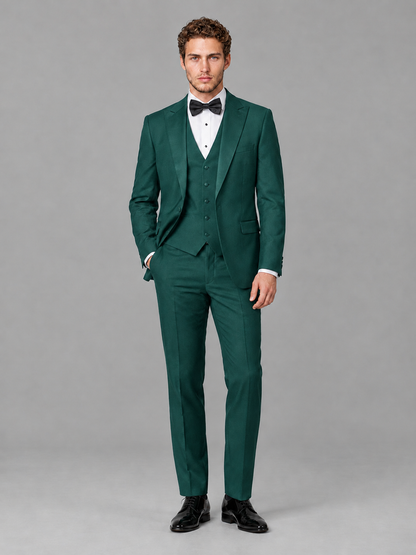 Savile Men's Teal Peak Lapel 3-Piece Tuxedo Suit | Jacket, Vest & Trousers - Teal