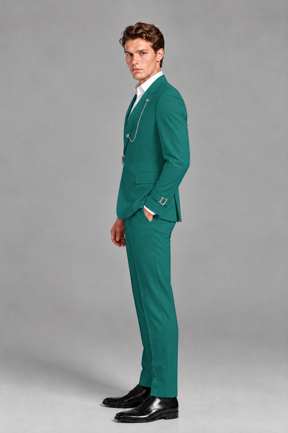 Savile Men's Teal Buckle-Closure 2-Piece Suit Set | Peak Lapel Blazer & Trousers - Teal