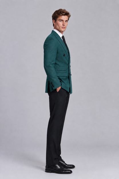 Savile Men's Teal Double-Breasted Peak Lapel Blazer - Teal