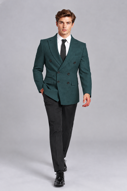 Savile Men's Teal Double-Breasted Peak Lapel Blazer - Teal