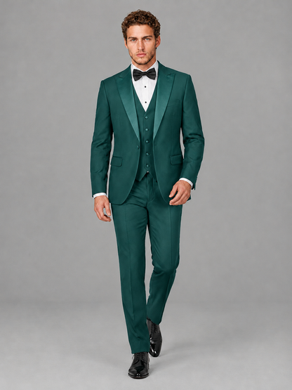 Savile Men's Teal Peak Lapel 3-Piece Tuxedo Suit | Jacket, Vest & Trousers - Teal