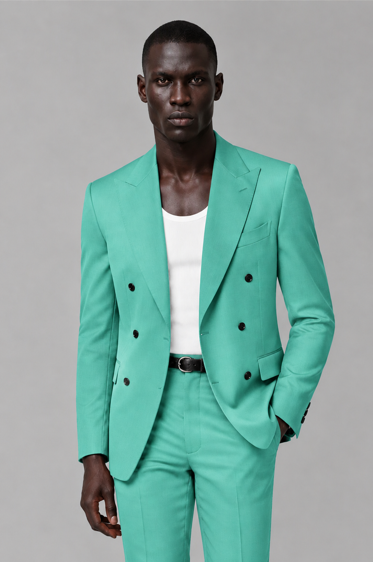 Savile Men's Turquoise Double Breasted Slim Fit 2-Piece Suit Set – Blazer & Trousers | Wedding Gala Formal - Turquoise - Turquoise_01