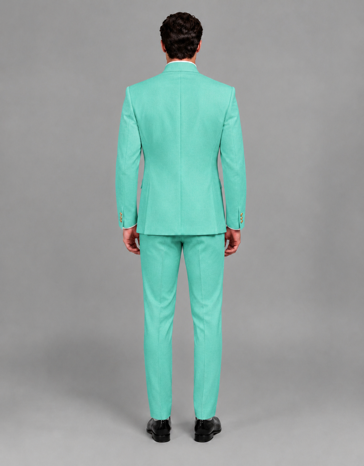 BOLODOO Men's Turquoise Asymmetrical Mandarin Collar Tuxedo Suit – Modern 2-Piece Gold Button Wedding, Prom & Gala Set - Turquoise - Turquoise_03