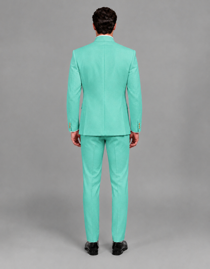 BOLODOO Men's Turquoise Asymmetrical Mandarin Collar Tuxedo Suit – Modern 2-Piece Gold Button Wedding, Prom & Gala Set - Turquoise - Turquoise_03