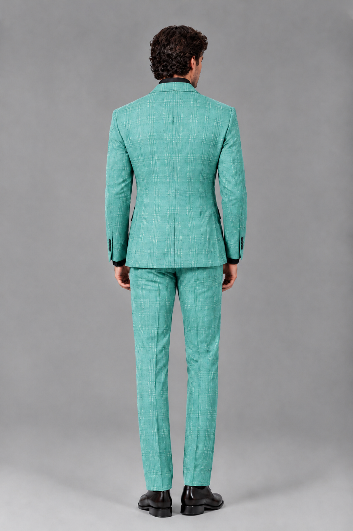 Savile Men's Rust Plaid 2-Piece Double-Breasted Suit – Peak Lapel Slim-Fit Jacket & Trousers Set - Turquoise - Turquoise