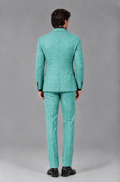 Savile Men's Rust Plaid 2-Piece Double-Breasted Suit – Peak Lapel Slim-Fit Jacket & Trousers Set - Turquoise - Turquoise
