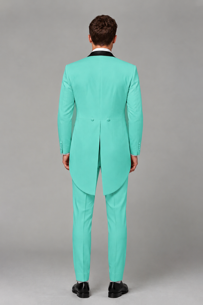 Savile Turquoise 3-Piece Tailcoat Tuxedo Suit with Black Peak Lapel - Turquoise - Turquoise_03