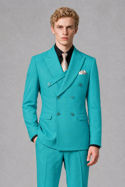Savile Men's Turquoise Double-Breasted Two-Piece Suit - Turquoise