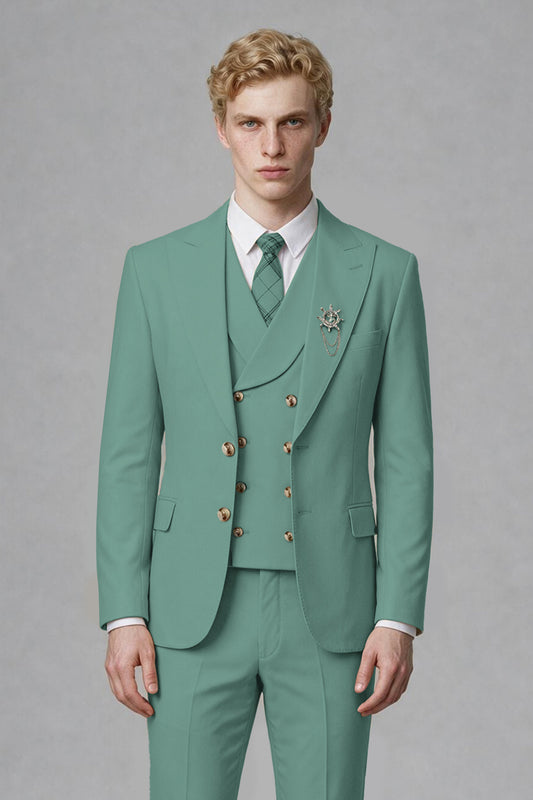 Savile Men's Turquoise Three-Piece Wedding Suit with Double-Breasted Waistcoat - Turquoise