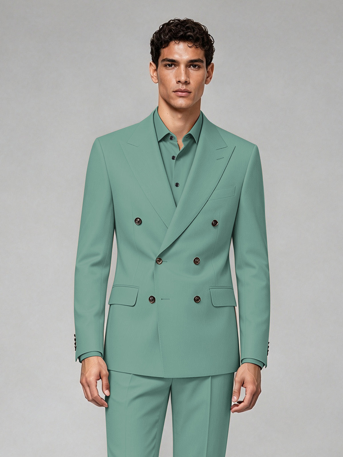 Savile Men's Turquoise Double-Breasted 2-Piece Suit Set – Blazer & Trousers - Turquoise