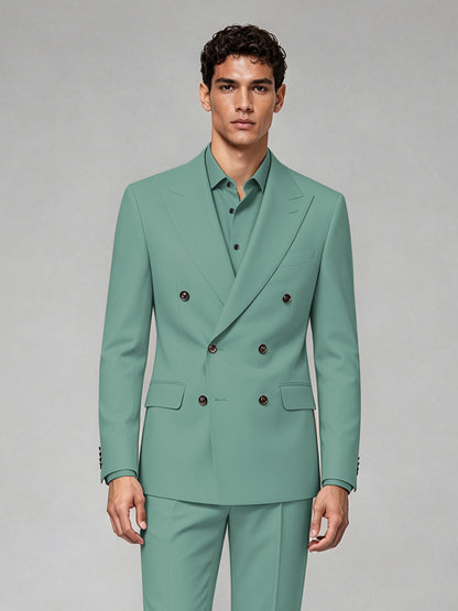Savile Men's Turquoise Double-Breasted 2-Piece Suit Set – Blazer & Trousers - Turquoise