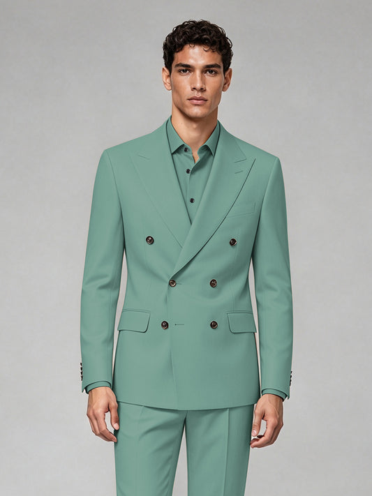 Savile Men's Turquoise Double-Breasted 2-Piece Suit Set – Blazer & Trousers - Turquoise