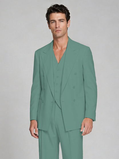 Men's Turquoise Double-Breasted 2-Piece Suit – Peak Lapel Wedding & Beach Formal Set with Vest - Turquoise