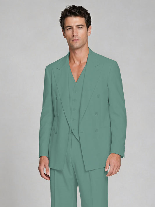 Men's Turquoise Double-Breasted 2-Piece Suit – Peak Lapel Wedding & Beach Formal Set with Vest - Turquoise