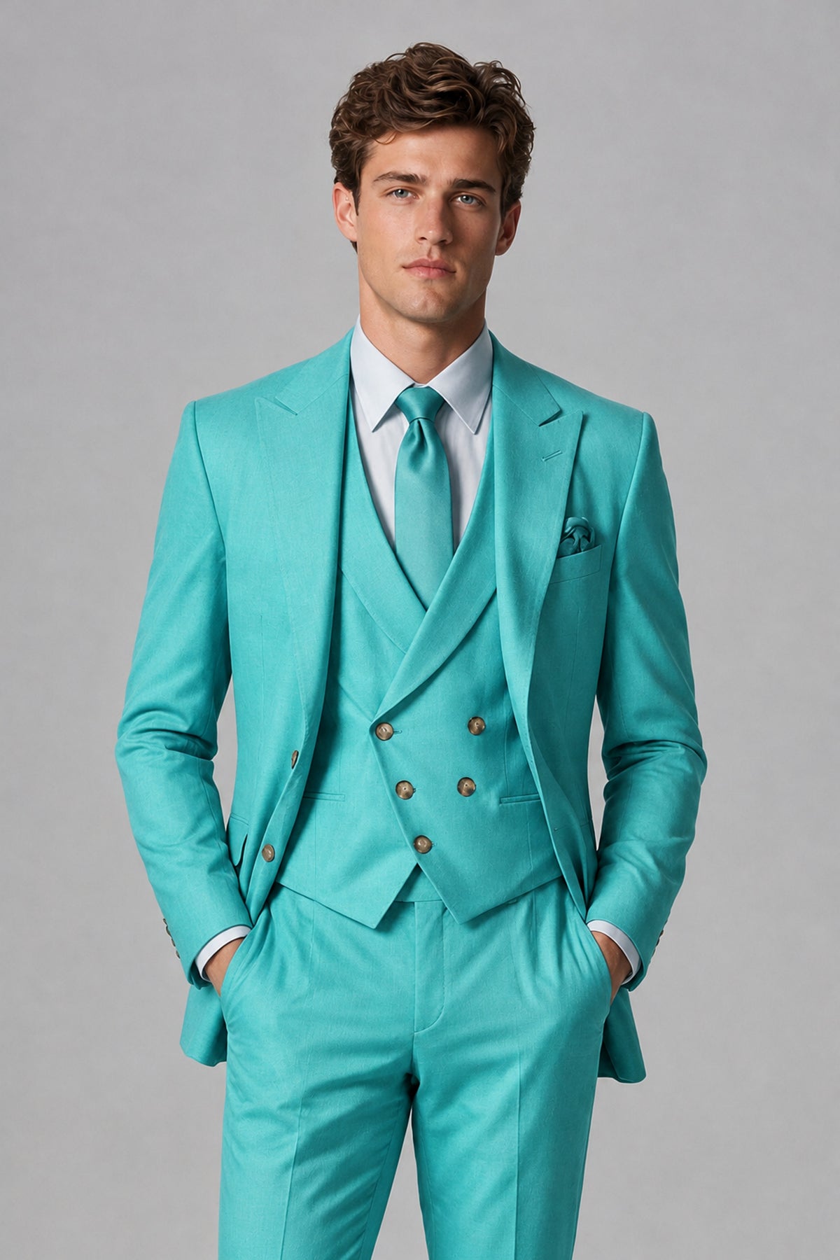 Savile Men's Dusty Turquoise 3-Piece Suit – Jacket, Vest & Trousers | QX0113 - Turquoise