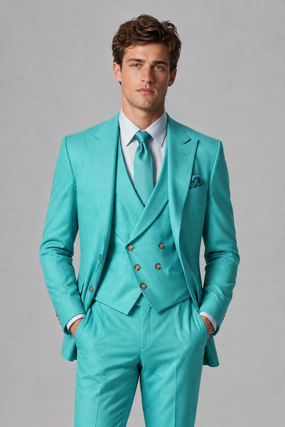 Savile Men's Dusty Turquoise 3-Piece Suit – Jacket, Vest & Trousers | QX0113 - Turquoise