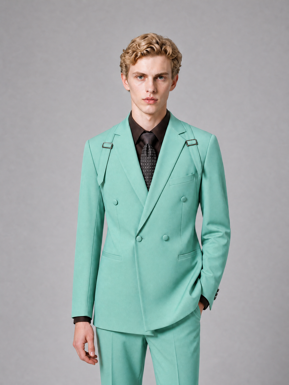 Men's Light Turquoise Double-Breasted Slim Fit 2-Piece Suit – Peak Lapel Wedding & Business Formal Set - Turquoise - Turquoise_1