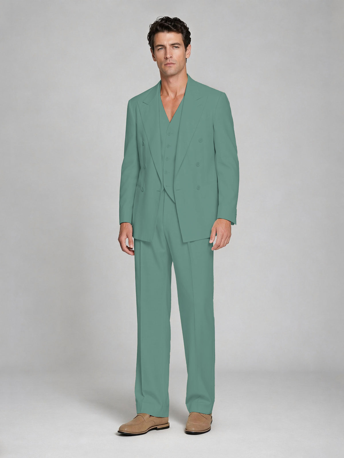 Men's Turquoise Double-Breasted 2-Piece Suit – Peak Lapel Wedding & Beach Formal Set with Vest - Turquoise