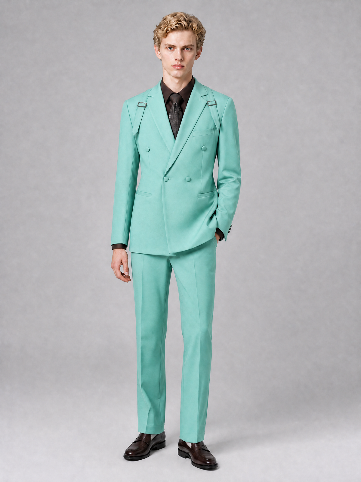 Men's Light Turquoise Double-Breasted Slim Fit 2-Piece Suit – Peak Lapel Wedding & Business Formal Set - Turquoise - Turquoise_2