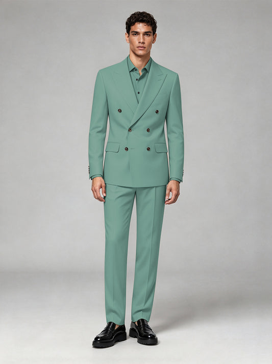 Savile Men's Turquoise Double-Breasted 2-Piece Suit Set – Blazer & Trousers - Turquoise