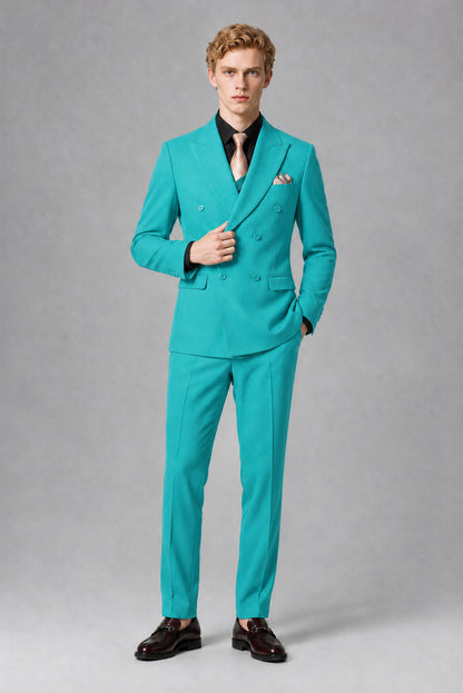 Savile Men's Turquoise Double-Breasted Two-Piece Suit - Turquoise
