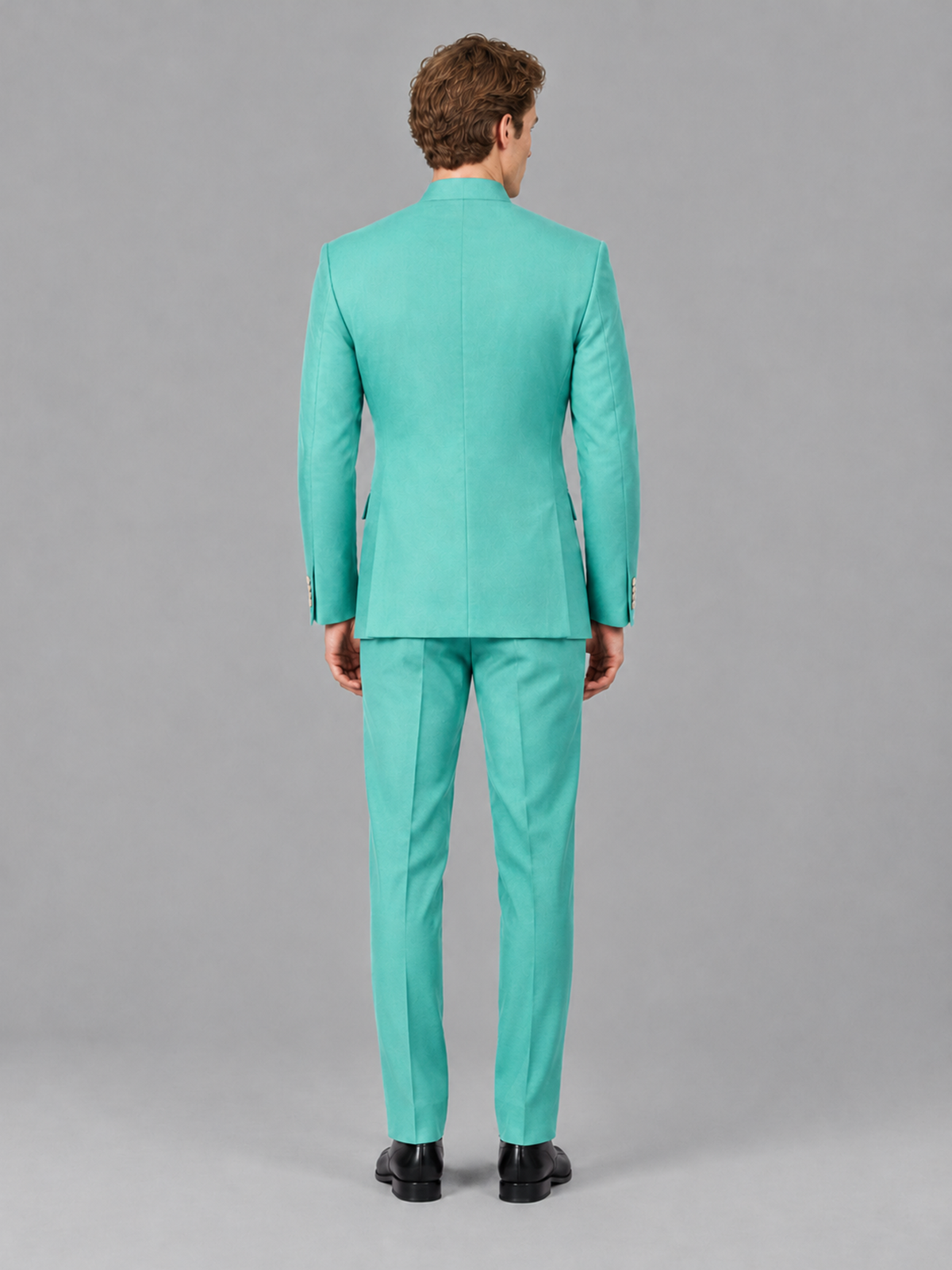 Savile Men's Turquoise Mandarin Collar Asymmetrical 2-Piece Suit Set – Modern Jacket & Trousers - Turquoise - Turquoise_3