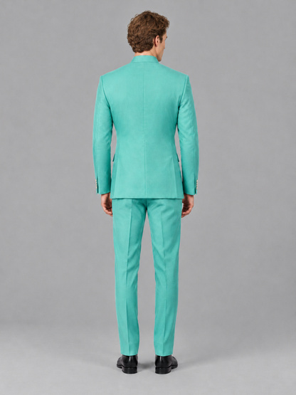 Savile Men's Turquoise Mandarin Collar Asymmetrical 2-Piece Suit Set – Modern Jacket & Trousers - Turquoise - Turquoise_3
