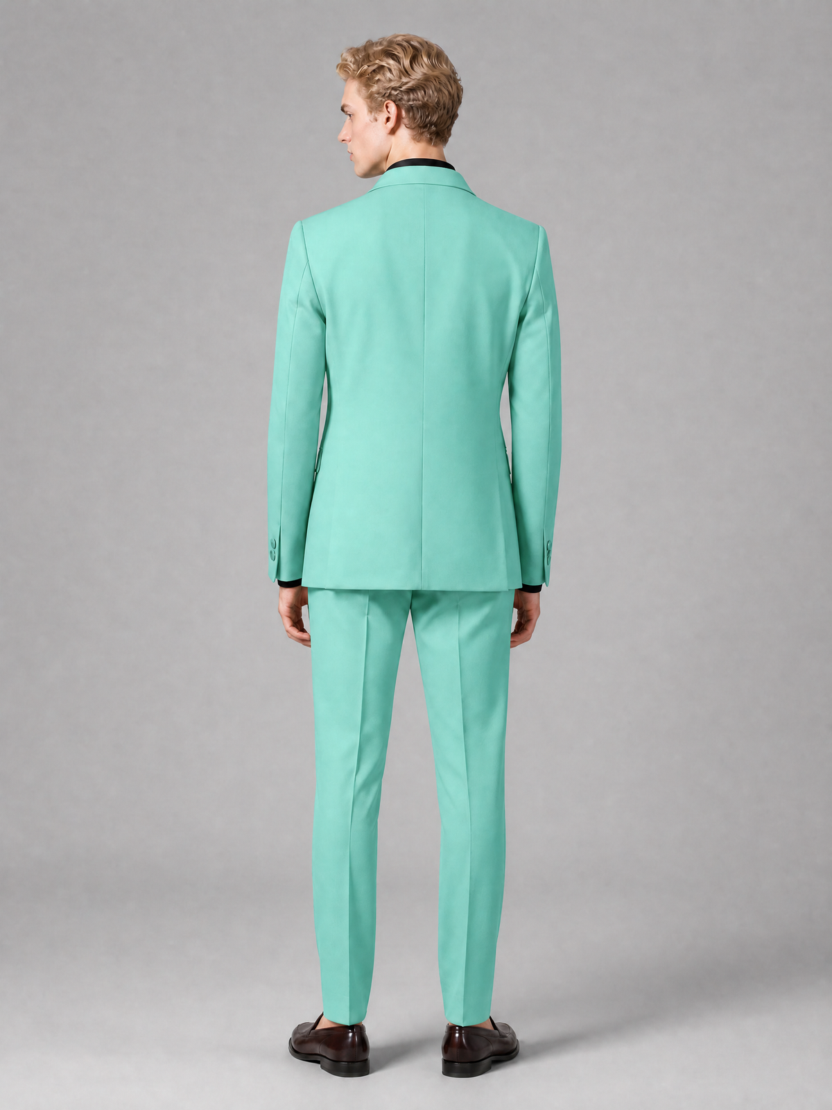 Men's Light Turquoise Double-Breasted Slim Fit 2-Piece Suit – Peak Lapel Wedding & Business Formal Set - Turquoise - Turquoise_3