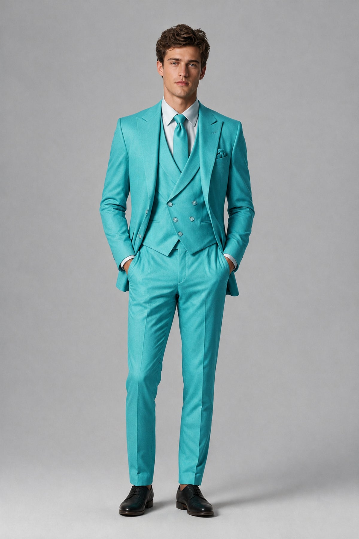 Savile Men's Dusty Turquoise 3-Piece Suit – Jacket, Vest & Trousers | QX0113 - Turquoise