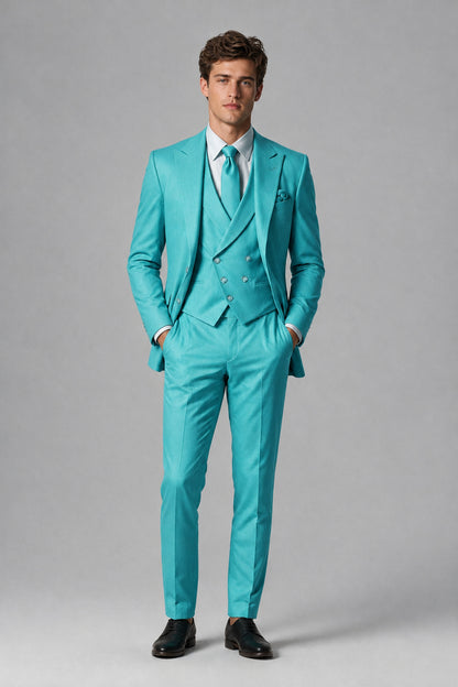 Savile Men's Dusty Turquoise 3-Piece Suit – Jacket, Vest & Trousers | QX0113 - Turquoise