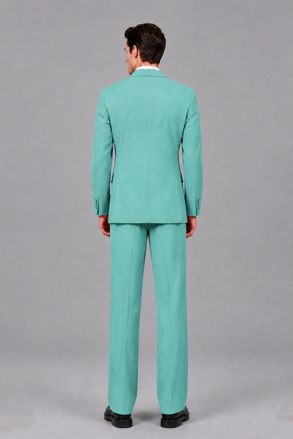 Savile Men's Turquoise Pleated 2-Piece Suit Set | Notch Lapel Blazer & Tailored Trousers - Turquoise - Turquoise_3