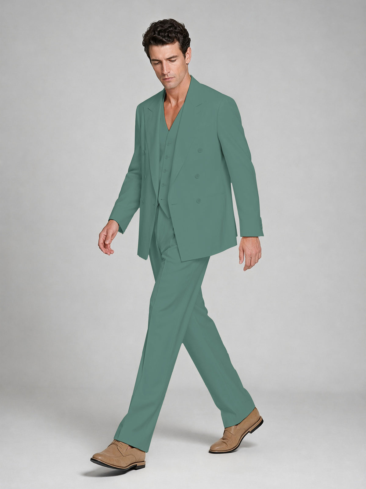 Men's Turquoise Double-Breasted 2-Piece Suit – Peak Lapel Wedding & Beach Formal Set with Vest - Turquoise