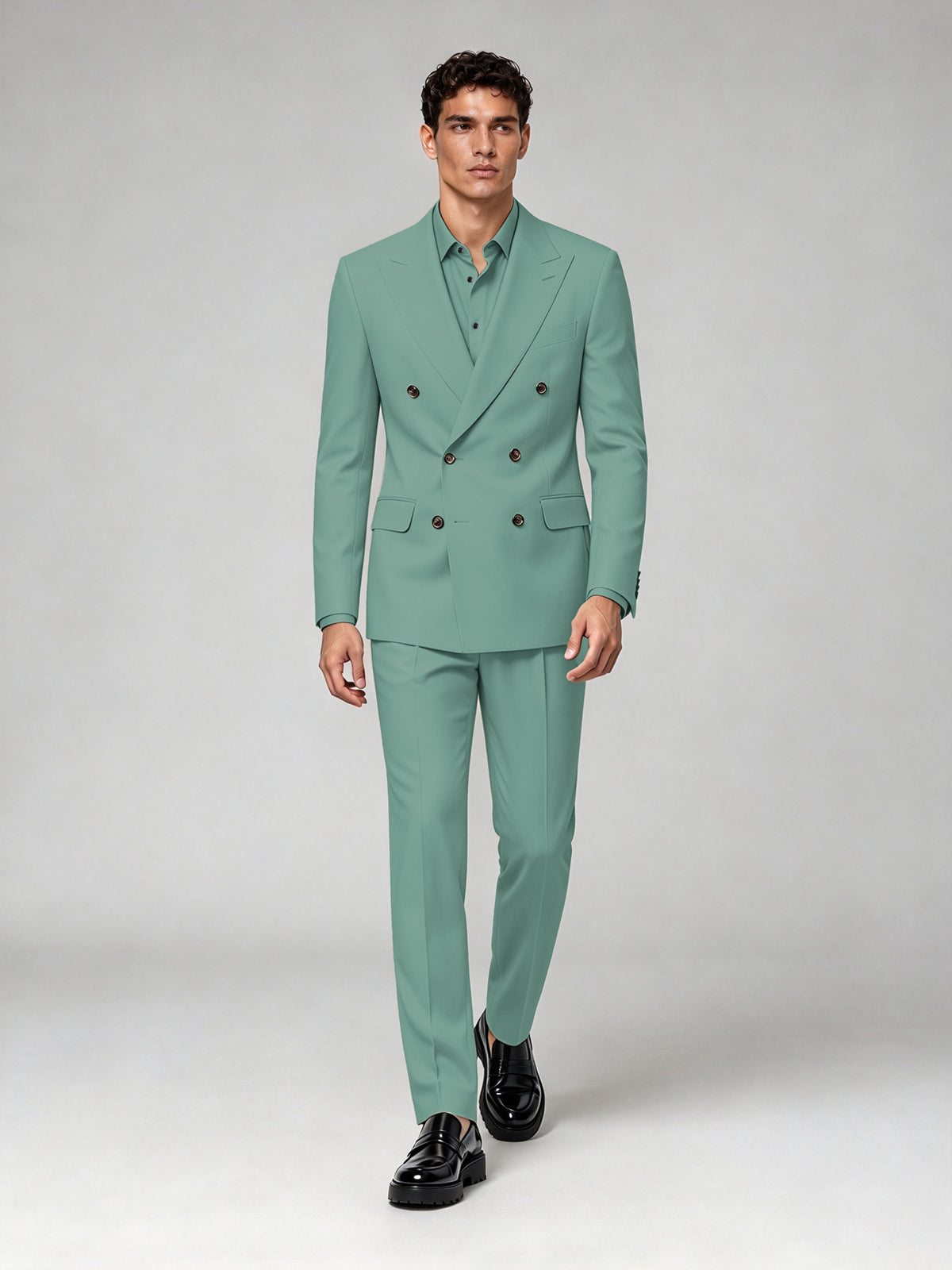 Savile Men's Turquoise Double-Breasted 2-Piece Suit Set – Blazer & Trousers - Turquoise