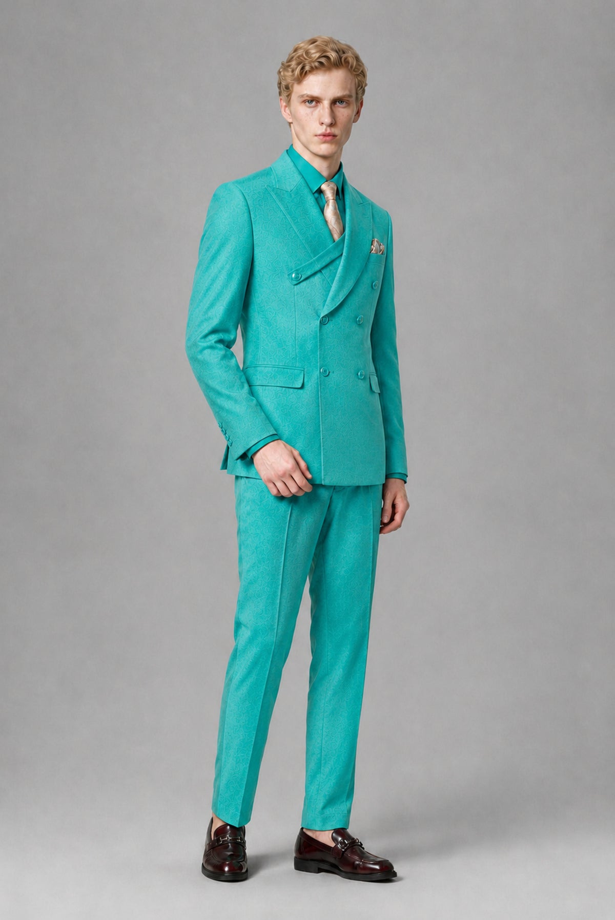 Savile Men's Turquoise Double-Breasted Two-Piece Suit - Turquoise