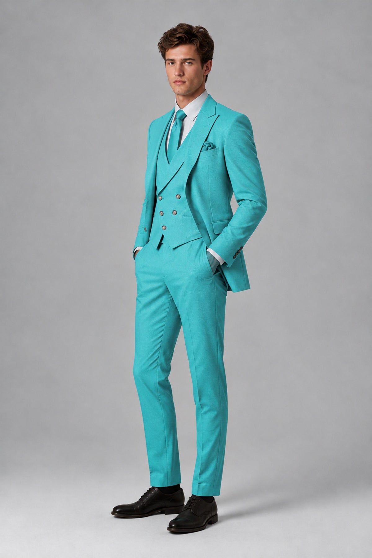 Savile Men's Dusty Turquoise 3-Piece Suit – Jacket, Vest & Trousers | QX0113 - Turquoise