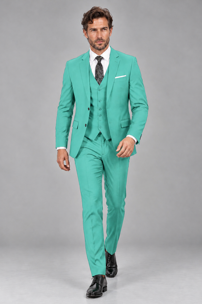 Savile Men's Turquoise 3-Piece Suit Set – Notch Lapel Blazer, Vest & Trousers - Turquoise - Turquoise_4