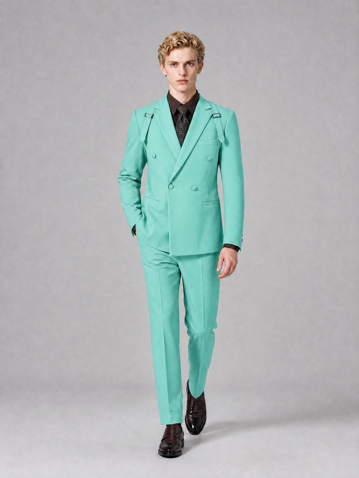 Men's Light Turquoise Double-Breasted Slim Fit 2-Piece Suit – Peak Lapel Wedding & Business Formal Set - Turquoise - Turquoise_4