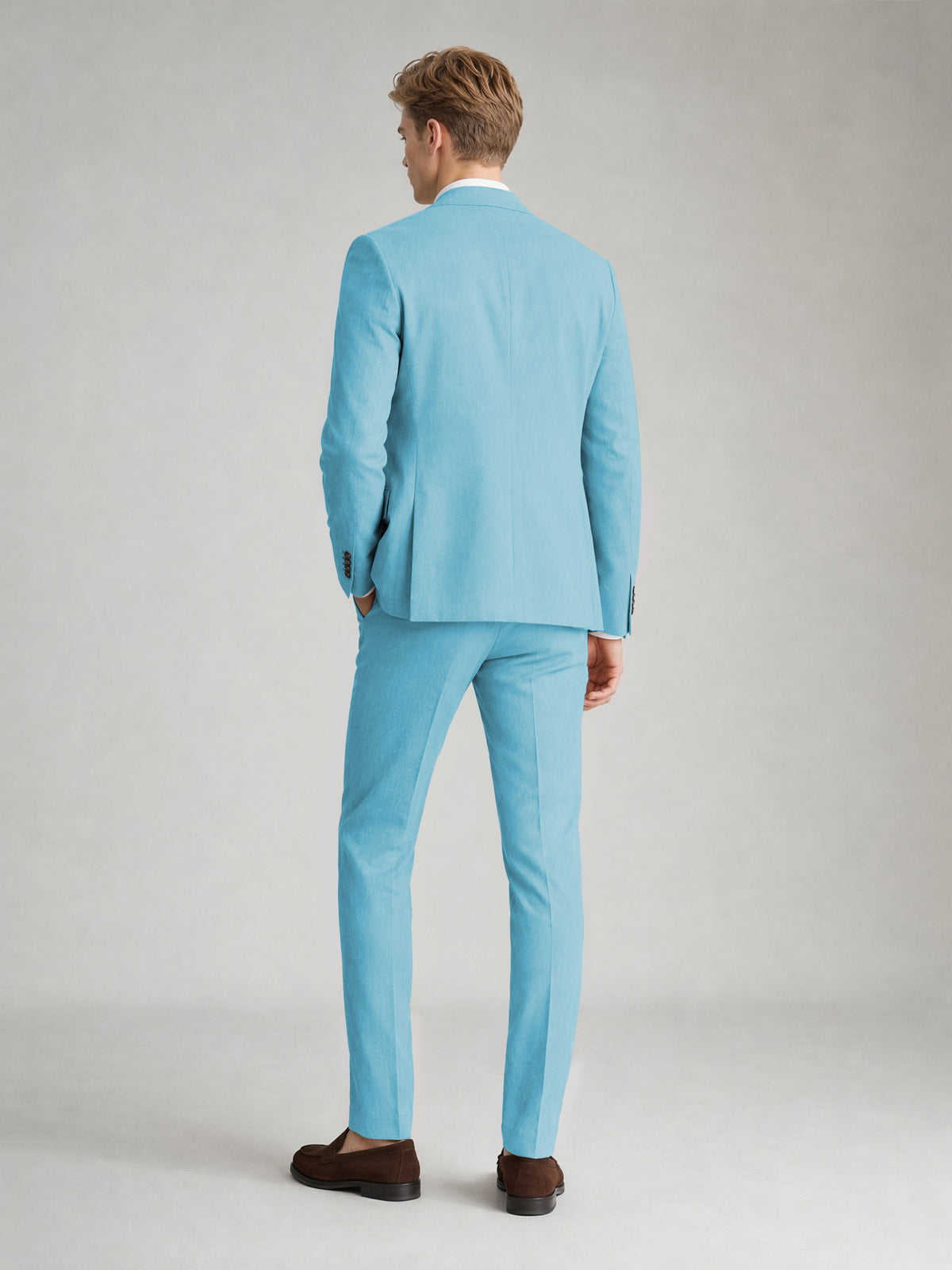 Savile Men's Sand Khaki Linen-Blend 2-Piece Suit Set – Two-Button Notch Lapel Slim-Fit Blazer & Slim Trousers - Turquoise - Turquoise