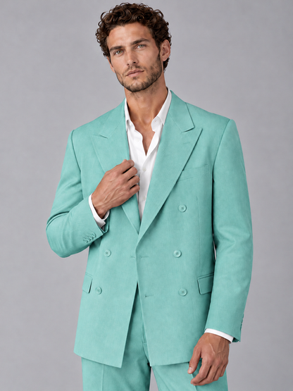Savile Turquoise Beige Double-Breasted 2-Piece Suit with Peak Lapel - Turquoise
