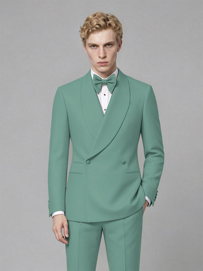 Men's Turquoise Single-Button Turquoise Satin Shawl Lapel Tuxedo Suit Set | Blazer & Trousers - Turquoise