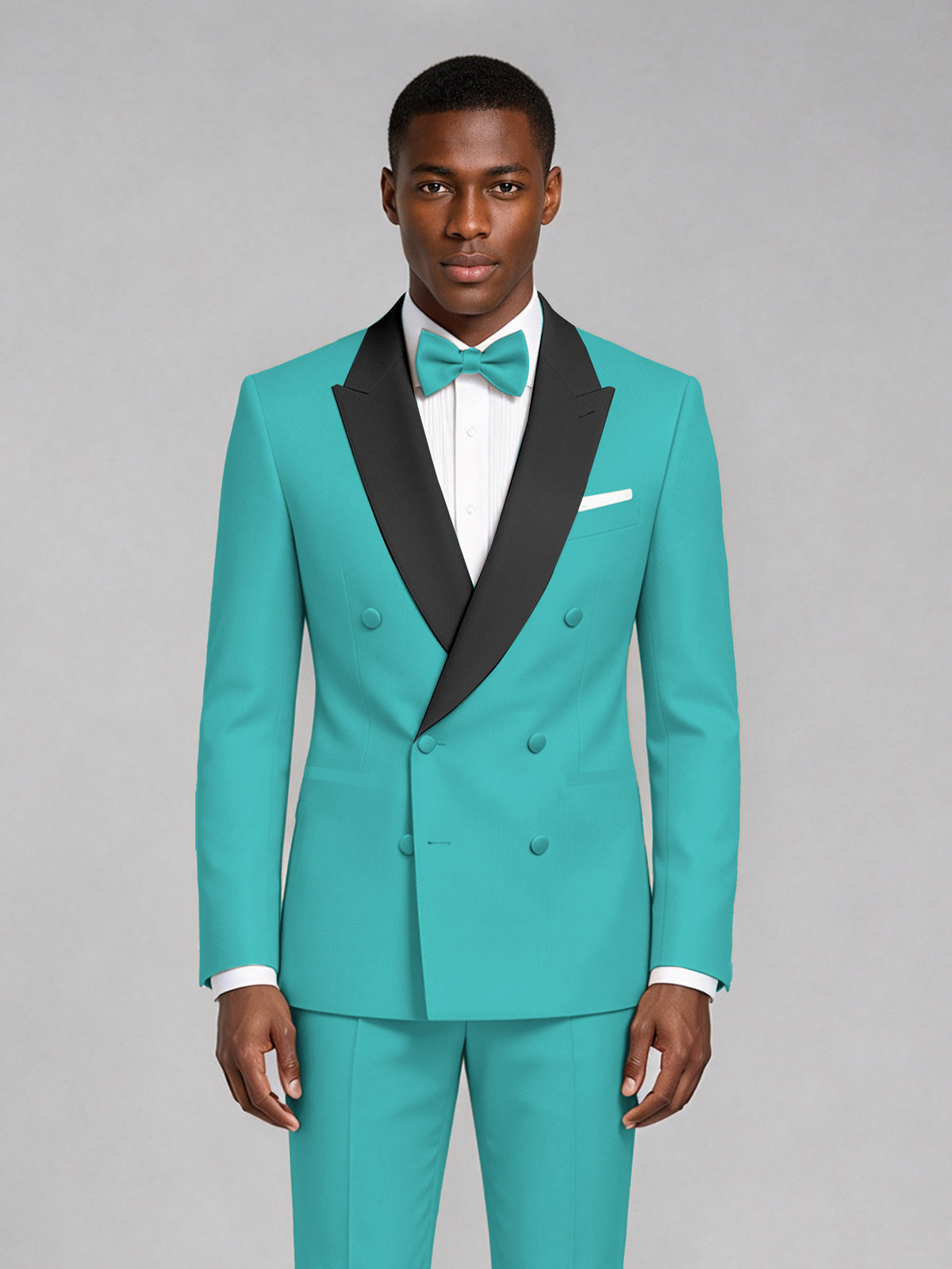Men's Turquoise Double-Breasted Tuxedo Suit – Satin Shawl Lapel Turquoise-Tie Wedding & Gala 2-Piece Set - Turquoise