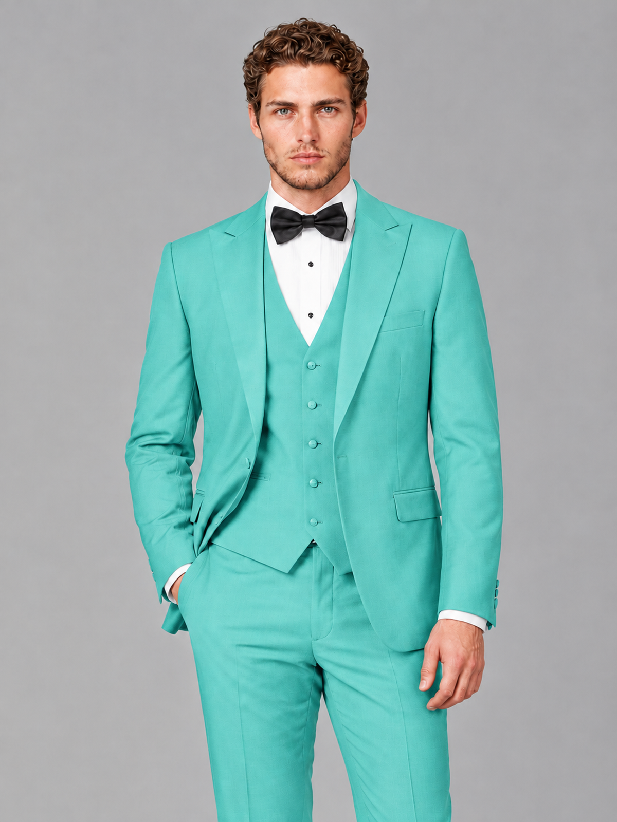 Savile Men's Turquoise Peak Lapel 3-Piece Tuxedo Suit | Jacket, Vest & Trousers - Turquoise
